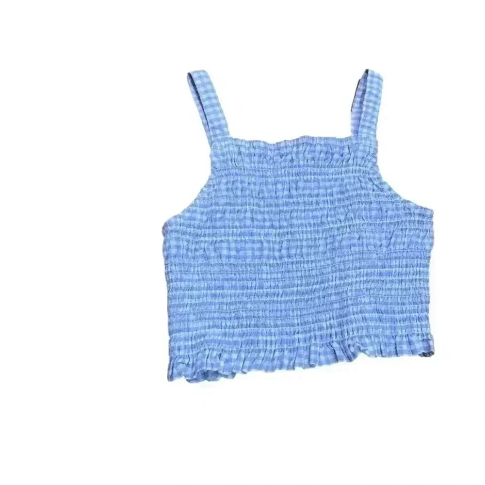 Zara Kids Purple Plaid Crop Ruffled Tank Top Size 7 EUC